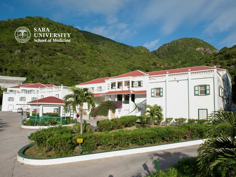 The Saba University School of Medicine, featuring contemporary buildings and lush greenery, representing academic excellence