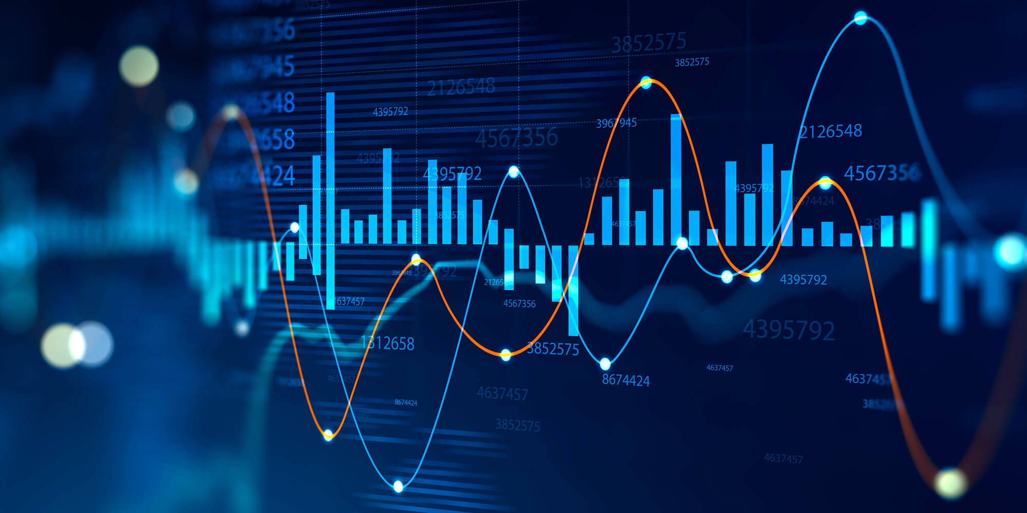 A close-up view of a graph displaying multiple intersecting lines, illustrating various data trends and relationships